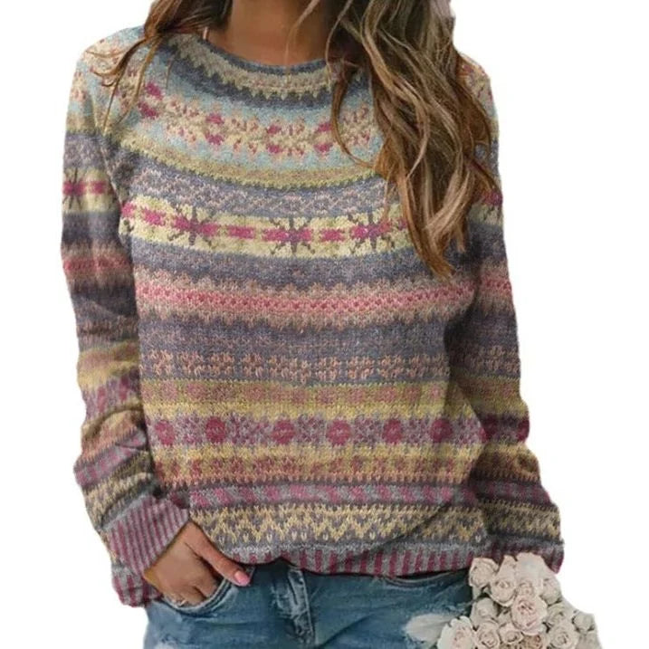 Oversized Women's Fair Isle Crew Neck Sweater for Everyday Comfort 4