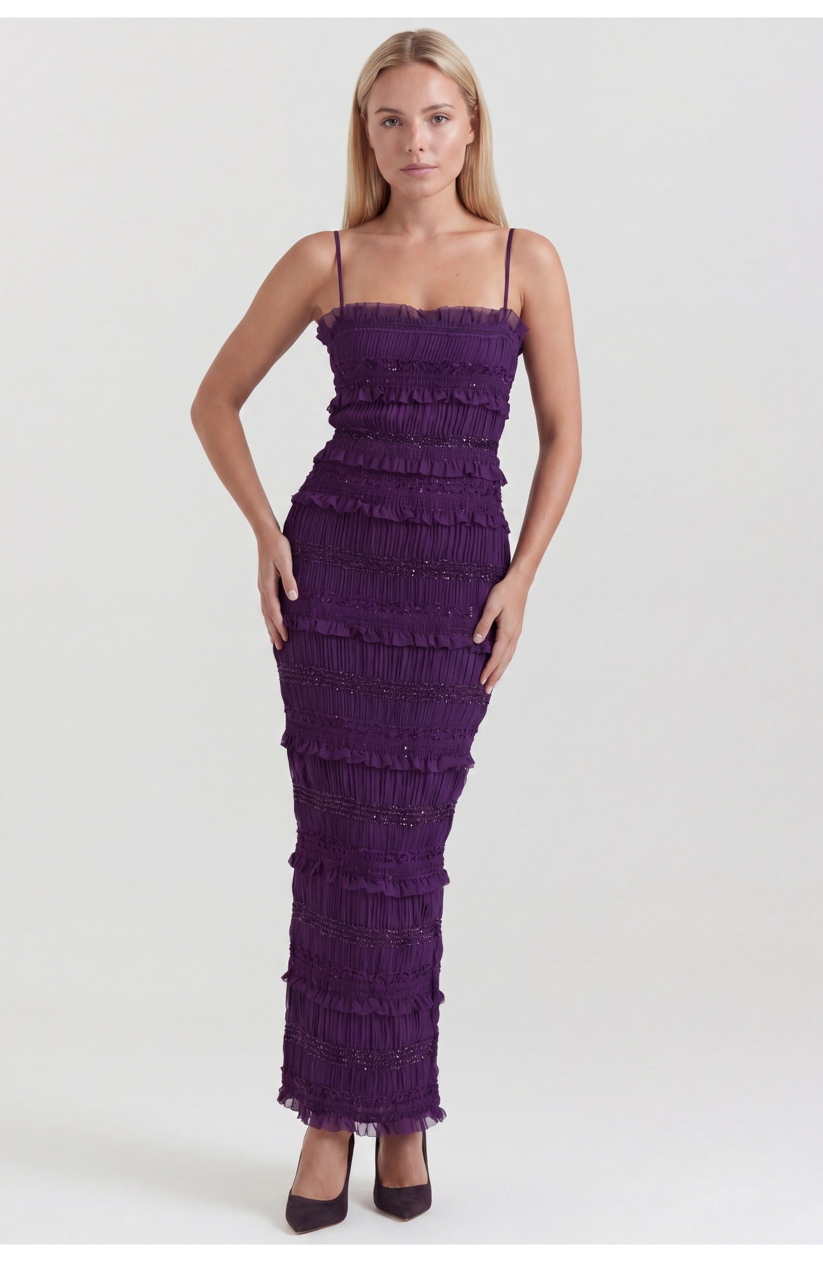Ophélie Women’s Maxi Dress | Layered Fringe | Straight Straps
