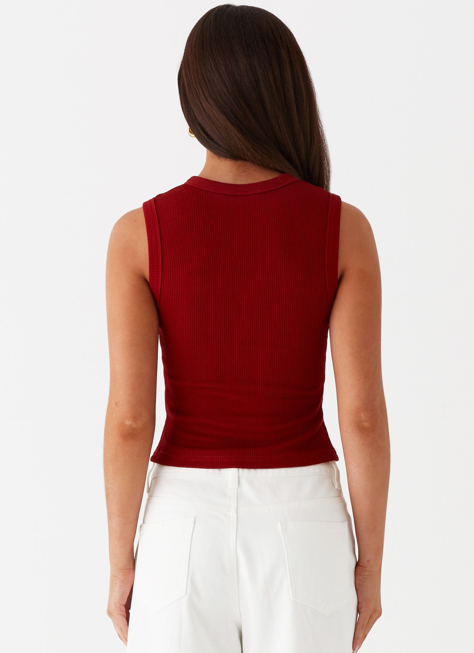 Nolani Ribbed Tank Top – Sleeveless Top with Button Closure
