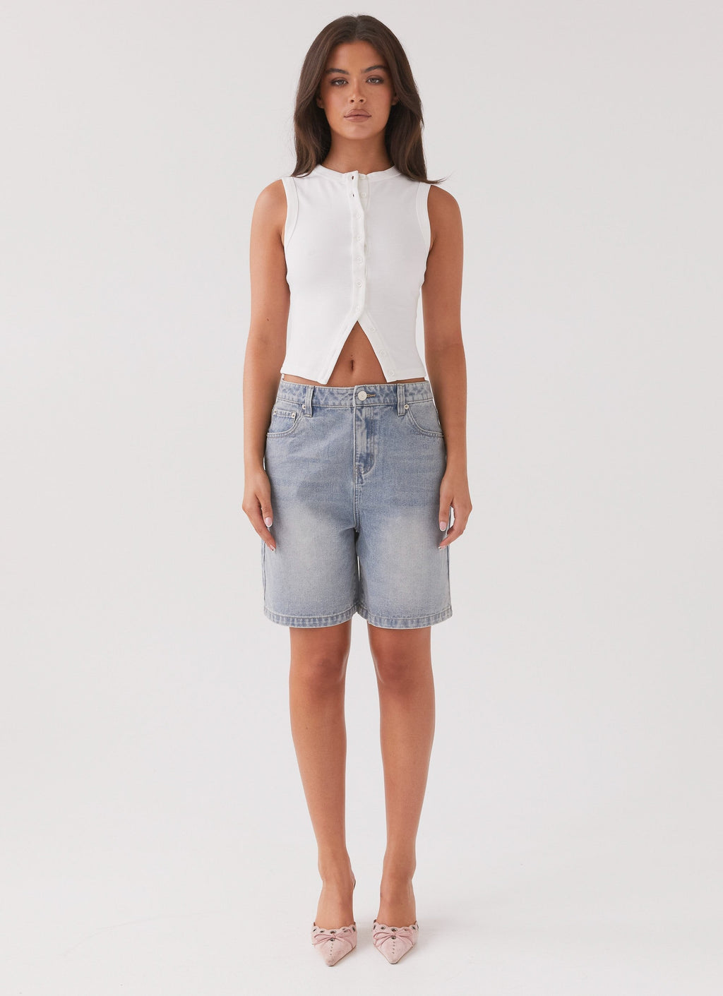 Nolani Ribbed Tank Top – Sleeveless Top with Button Closure