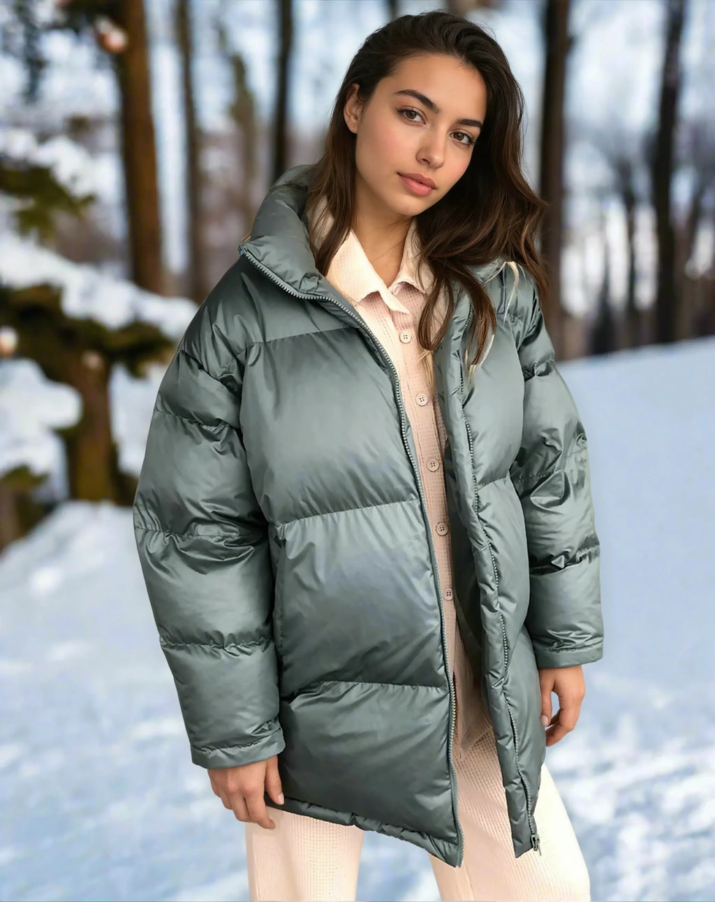 Quilted High Collar Winter Coat for Women with Elastic Cuffs 1