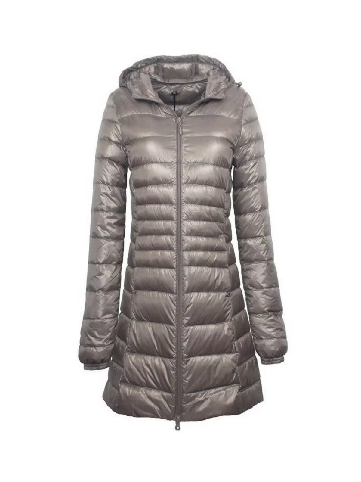 Quilted Hooded Long Coat with Front Closure for Women 2