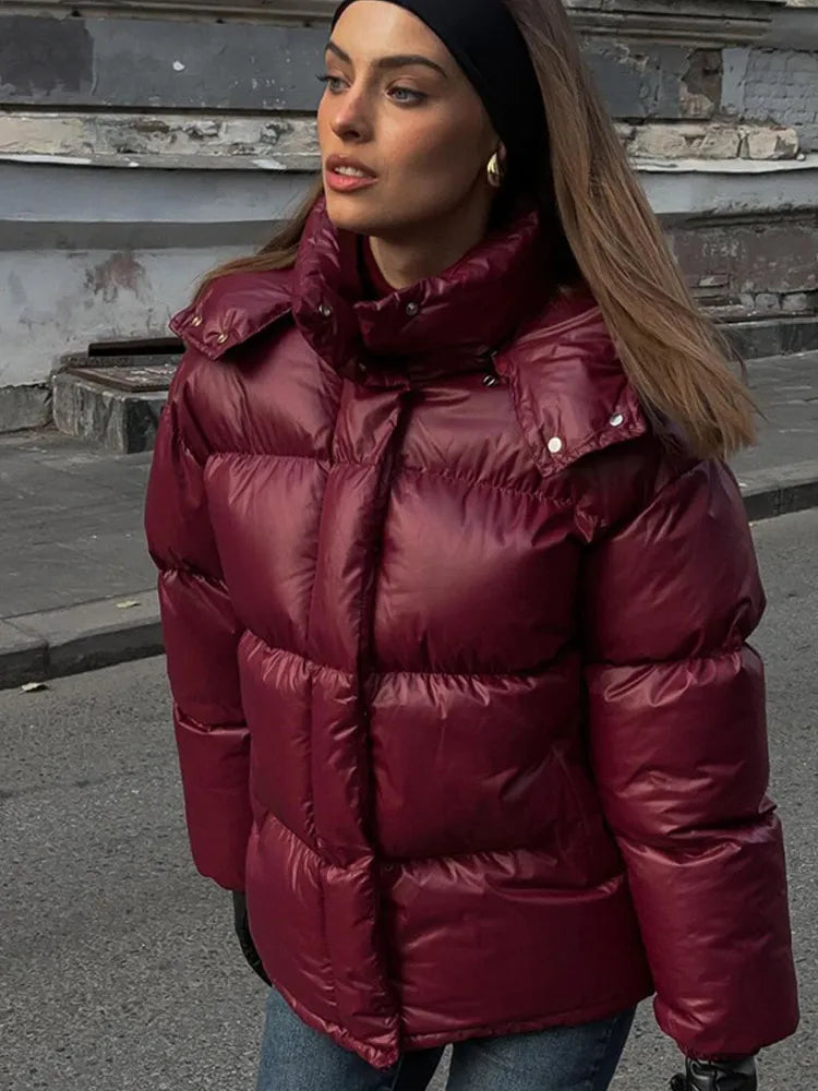 Quilted Hooded Women's Jacket with Shiny Finish for Versatile Style 3