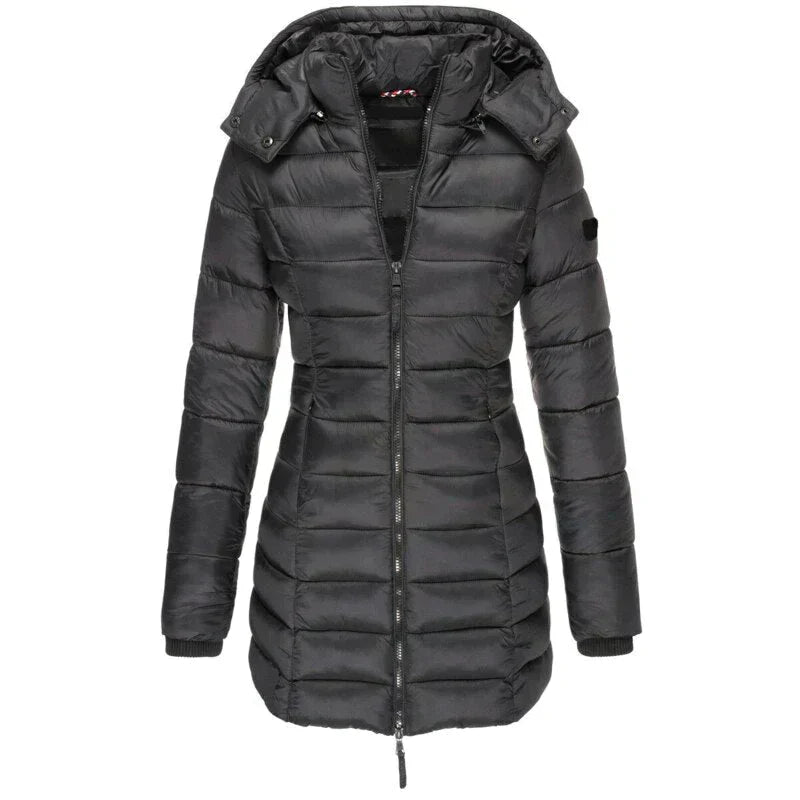 Quilted Winter Jacket with Removable Hood and Zip Pockets for Women 0