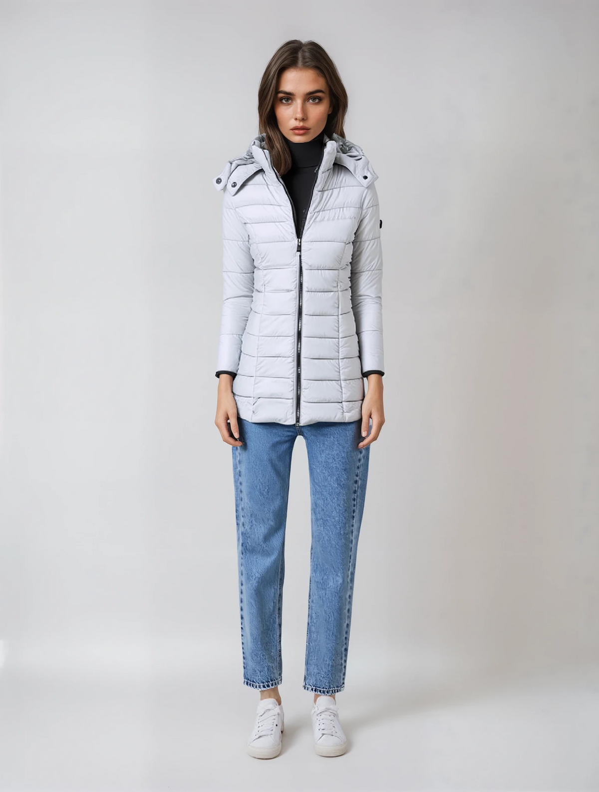 Quilted Winter Jacket with Removable Hood and Zip Pockets for Women 1