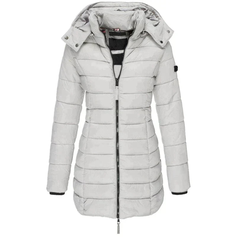 Quilted Winter Jacket with Removable Hood and Zip Pockets for Women 2