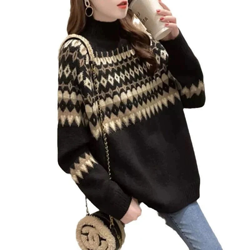 Relaxed Fit Fair Isle Turtleneck Sweater for Women 4