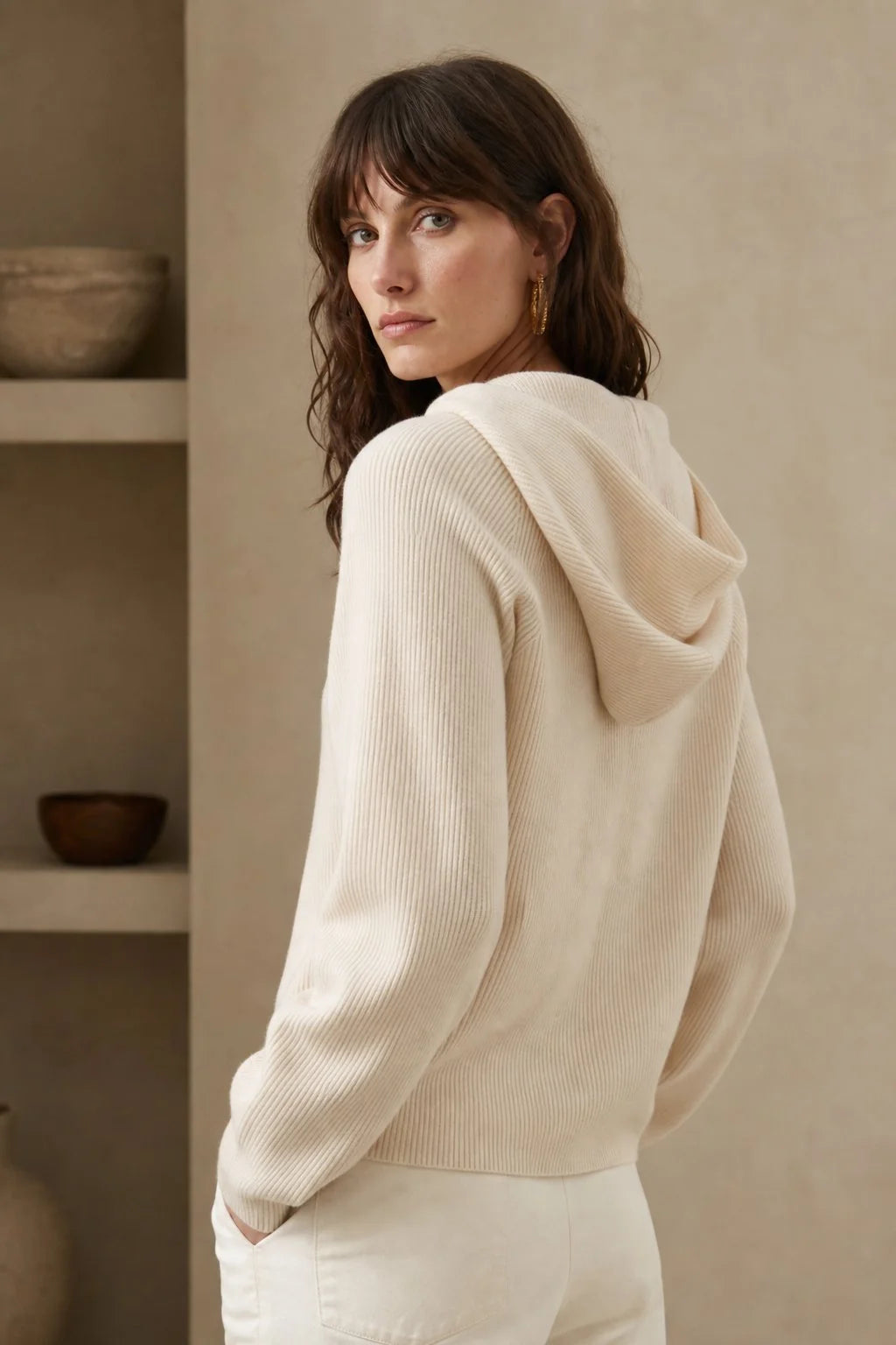 Relaxed Fit Women's Cashmere-Blend Hoodie 6