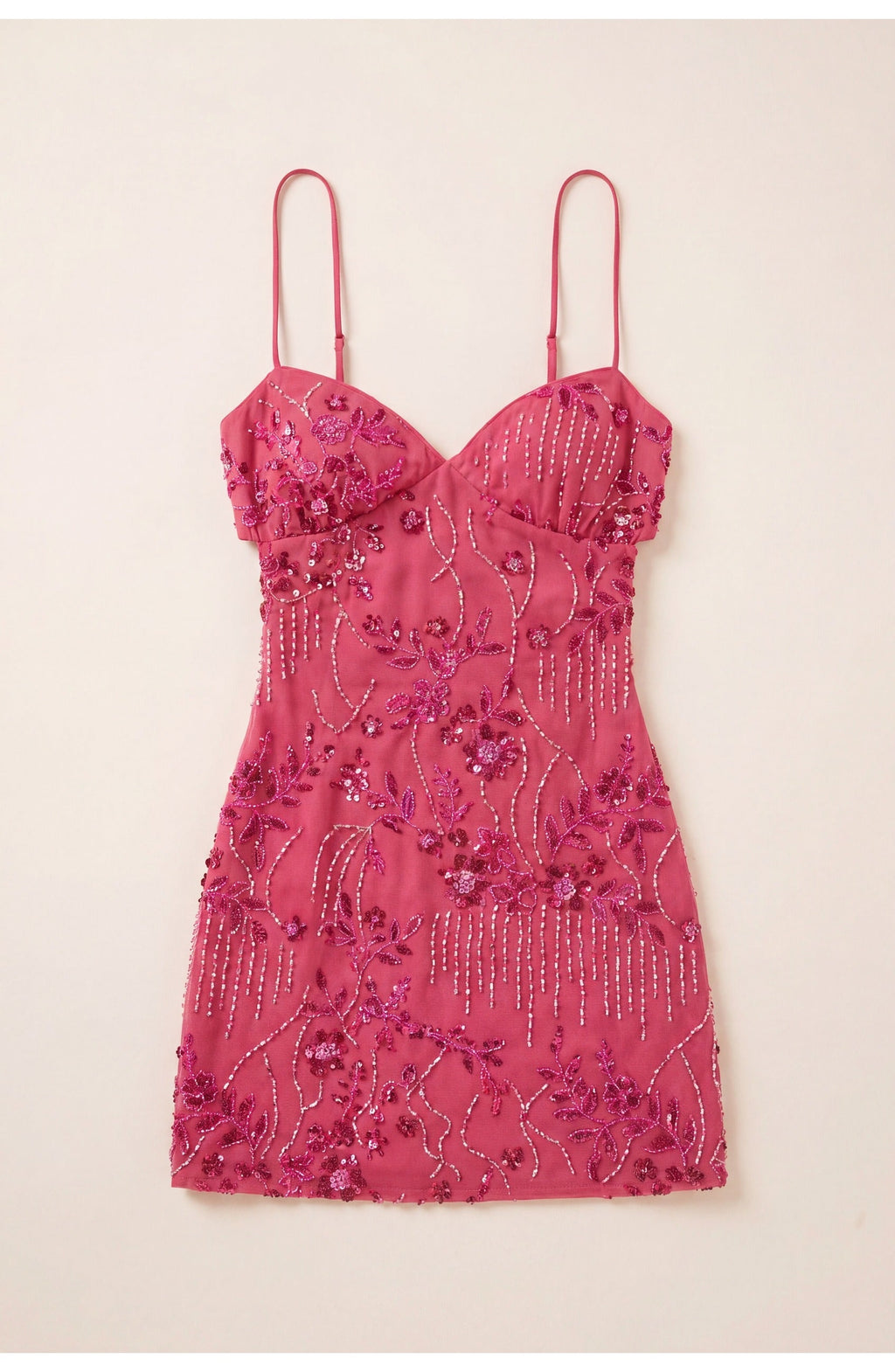 Wilhelmine Women’s Mini Dress | Pink Lace Overlay | Spaghetti Strap Bustier