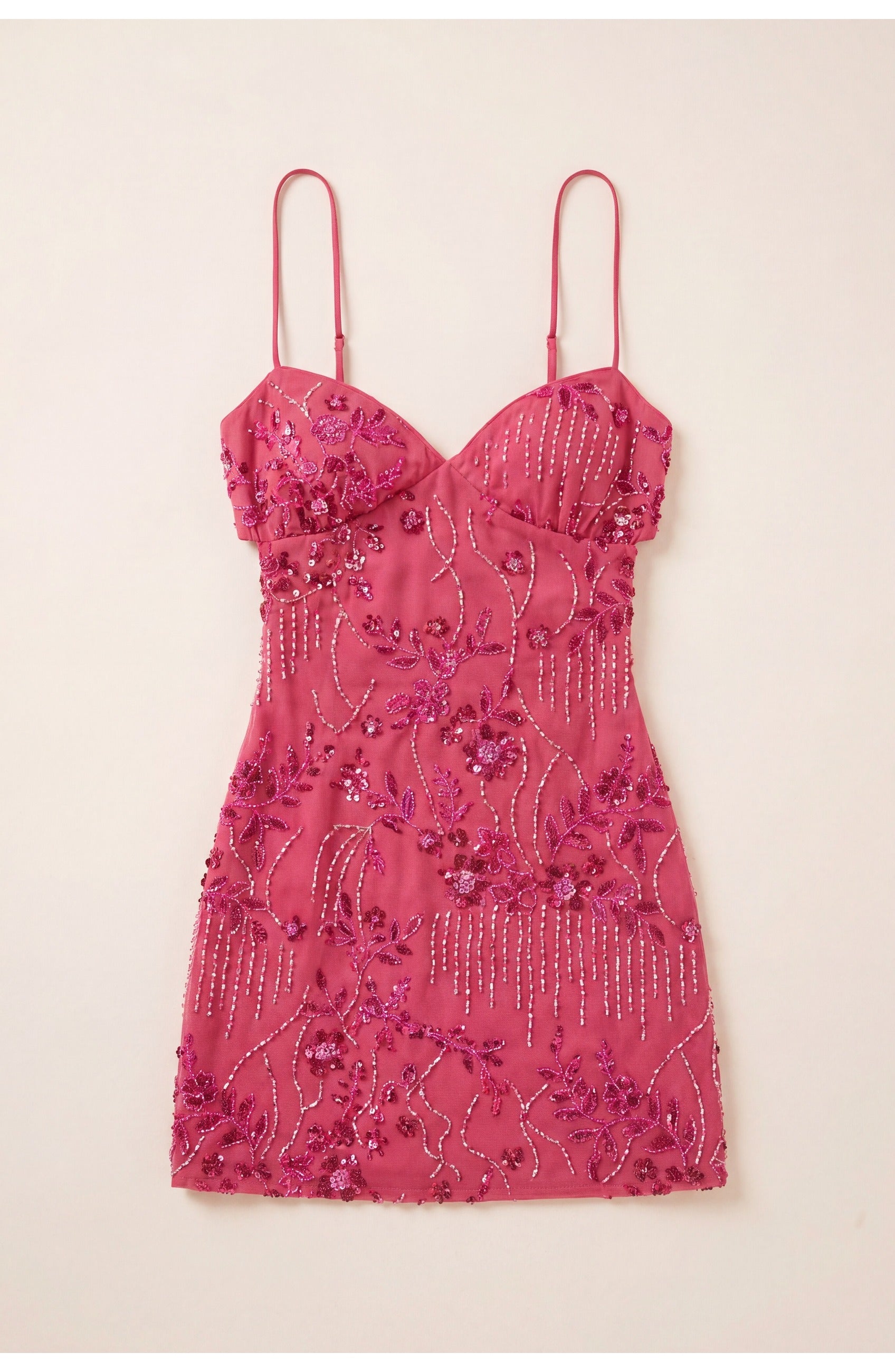 Wilhelmine Women’s Mini Dress | Pink Lace Overlay | Spaghetti Strap Bustier