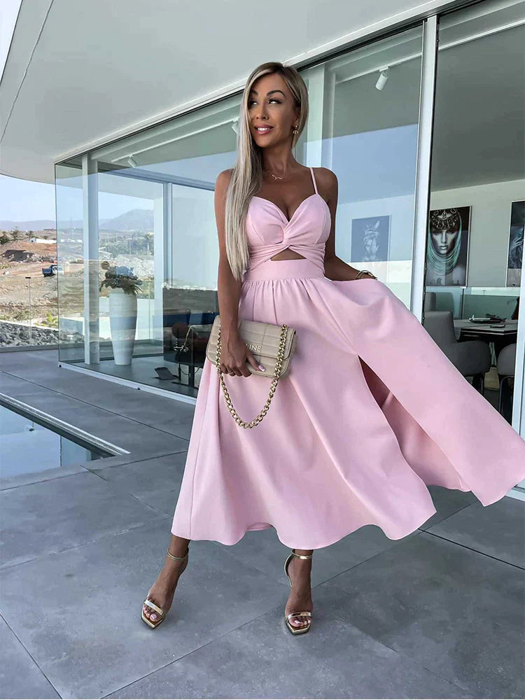 Joseiah – Side Cut-Out Pocket Midi Dress with Slit