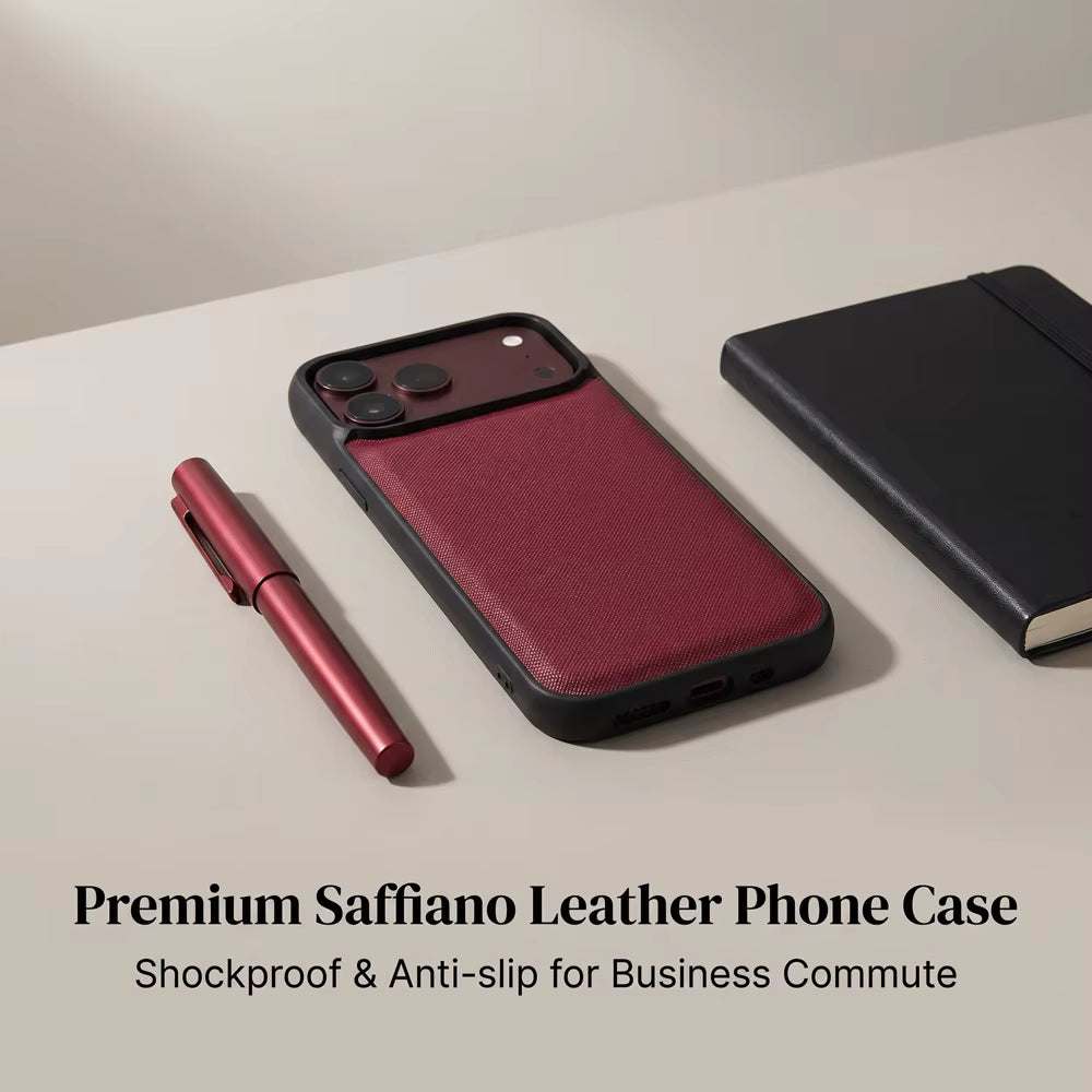 Saffiano PU Leather Phone Case for iPhone 13, 14, and 15 Models 0