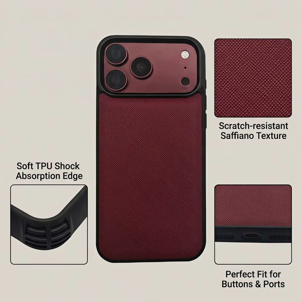Saffiano PU Leather Phone Case for iPhone 13, 14, and 15 Models 2