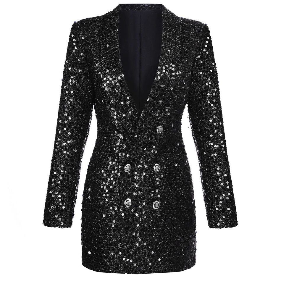 Sequin Double-Breasted Blazer Dress for Cocktail and Formal Events 1