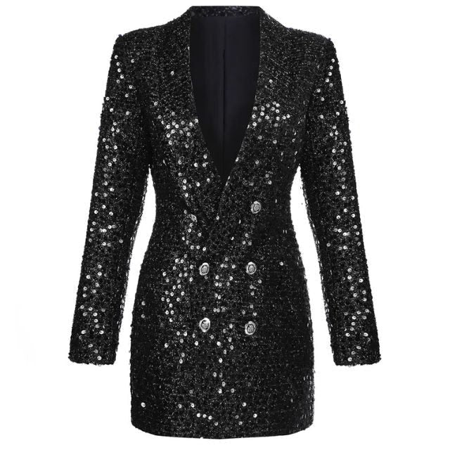 Sequin Double-Breasted Blazer Dress for Women – Tailored Evening Style 5