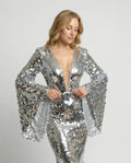 Sequin Maxi Dress with Flutter Sleeves and Deep V-Neckline 0