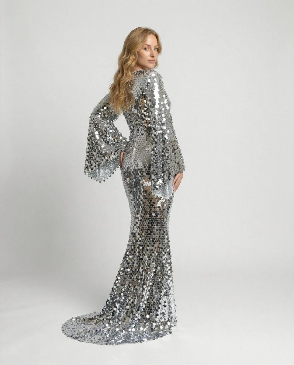 Sequin Maxi Dress with Flutter Sleeves and Deep V-Neckline 2