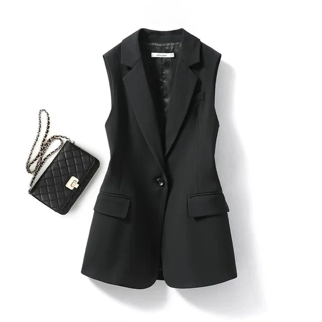 Sleeveless Tailored Blazer Dress with Lapel Collar for Women 0