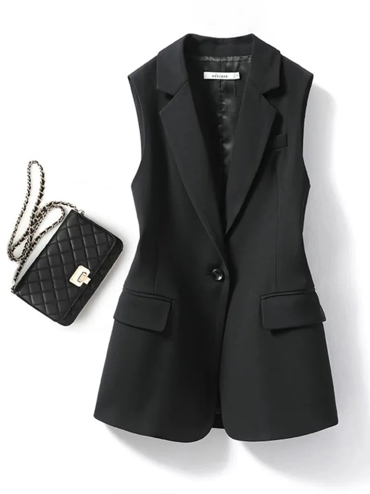 Sleeveless Tailored Blazer Dress with Lapel Collar for Women 2