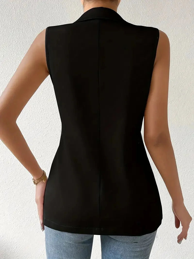 Sleeveless Women's Blazer with Button Accents for Warm Weather 3