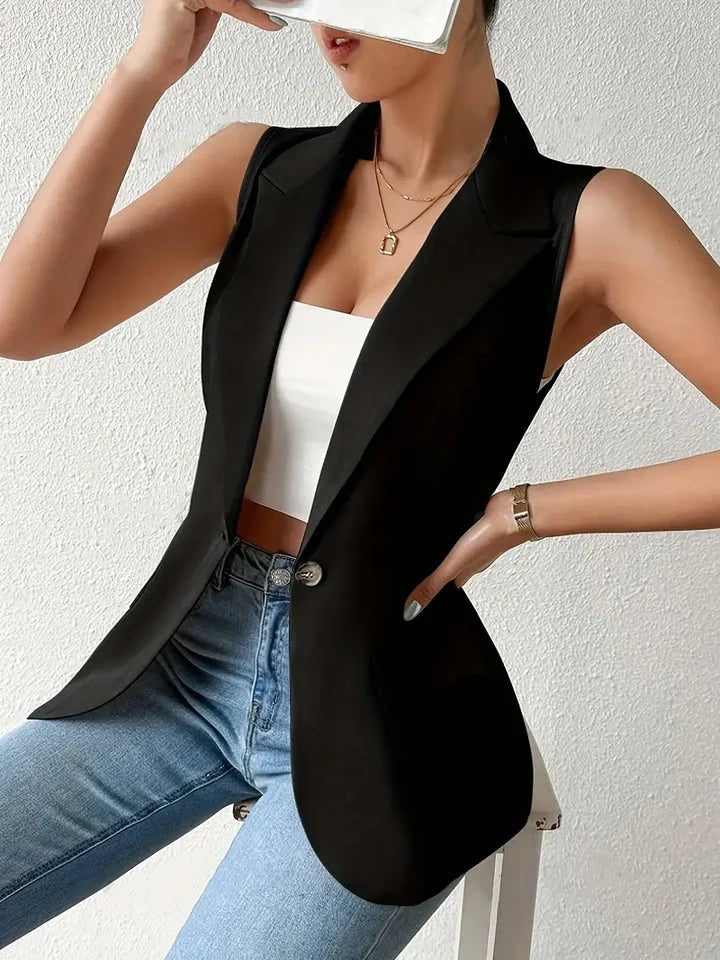 Sleeveless Women's Blazer with Button Accents for Warm Weather 5