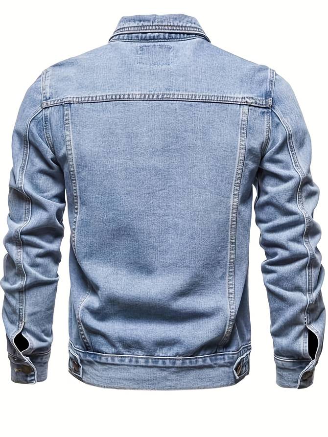 Slim Fit Stretch Denim Jacket for Men with Button Closure 4