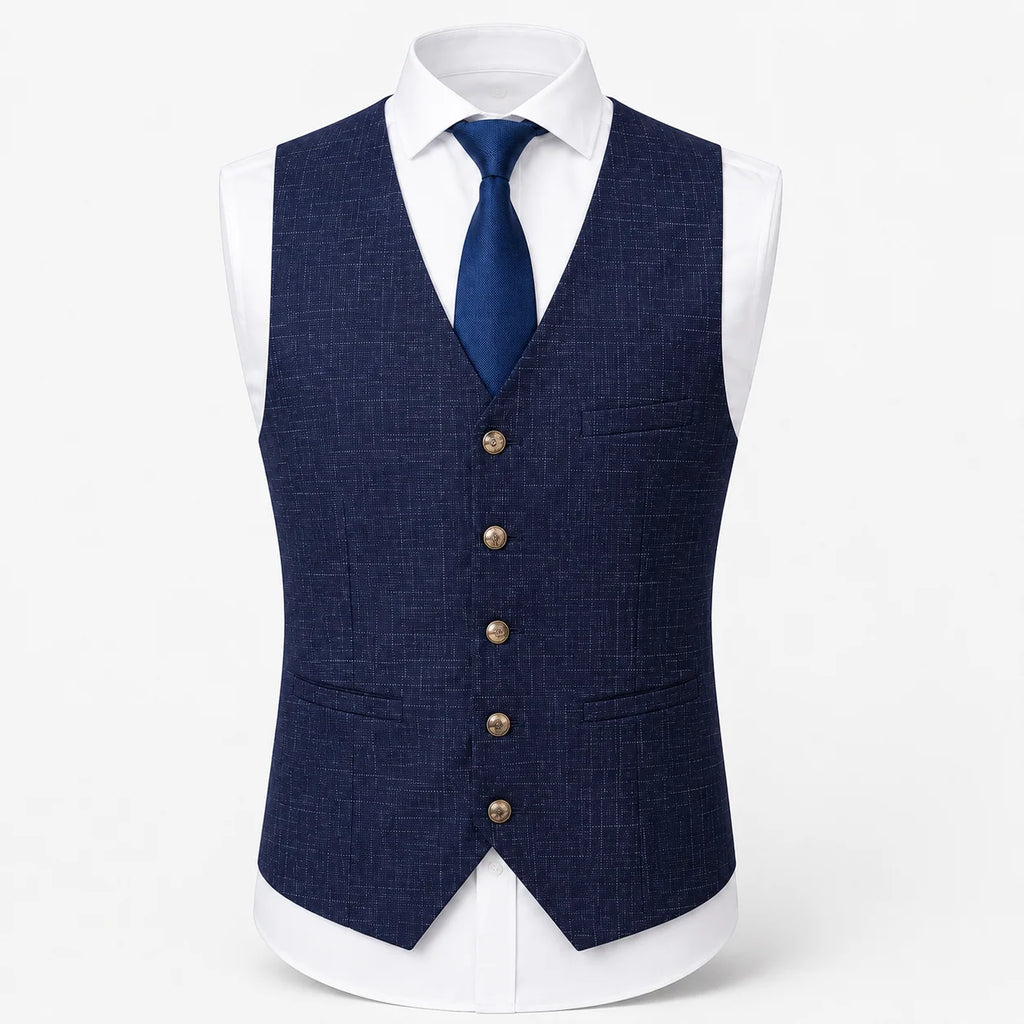 Slim Fit Tweed Waistcoat for Men with Classic Button Placket 0
