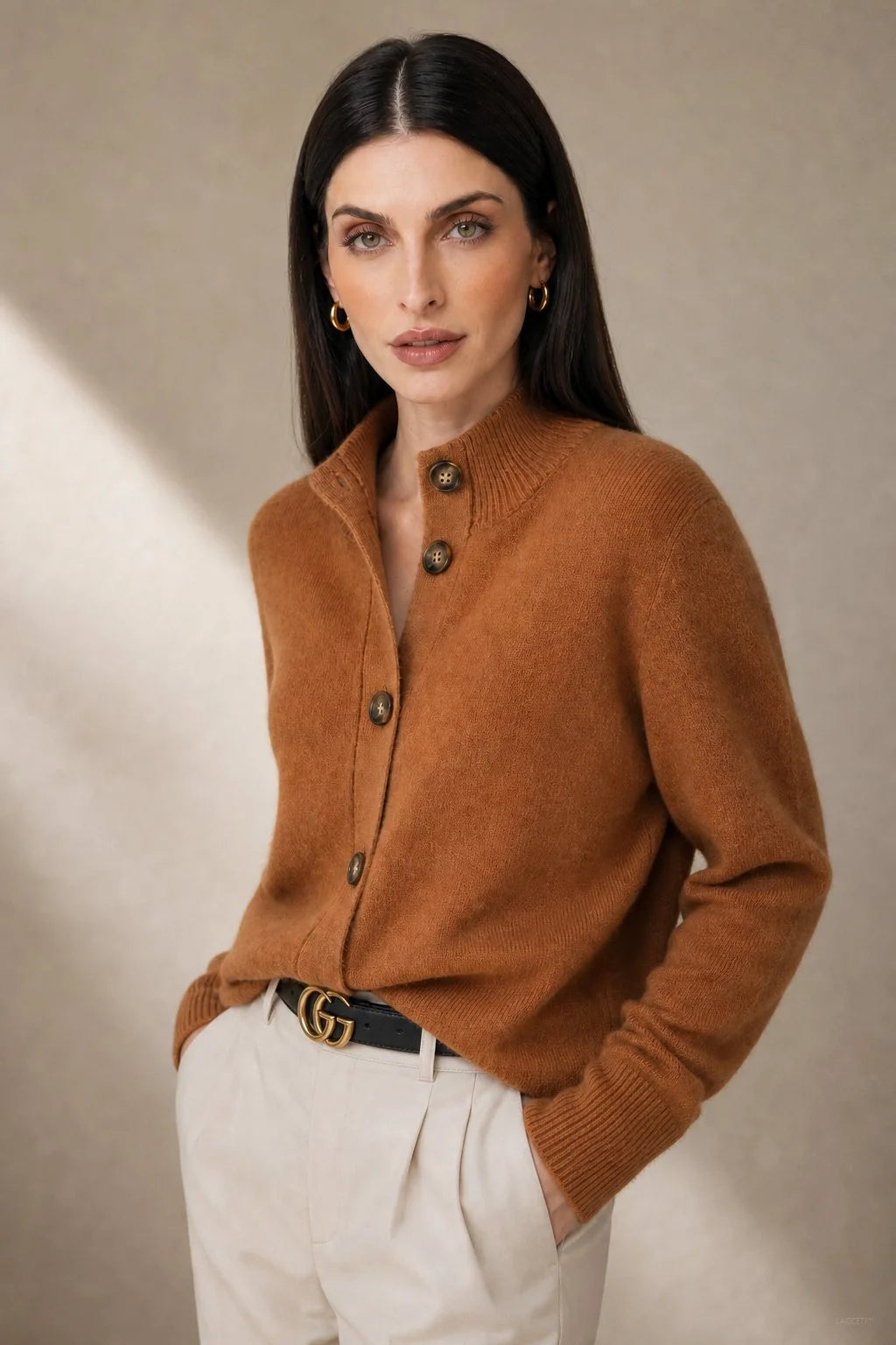Soft Merino Wool Blend Cardigan Sweater with Statement Buttons 1