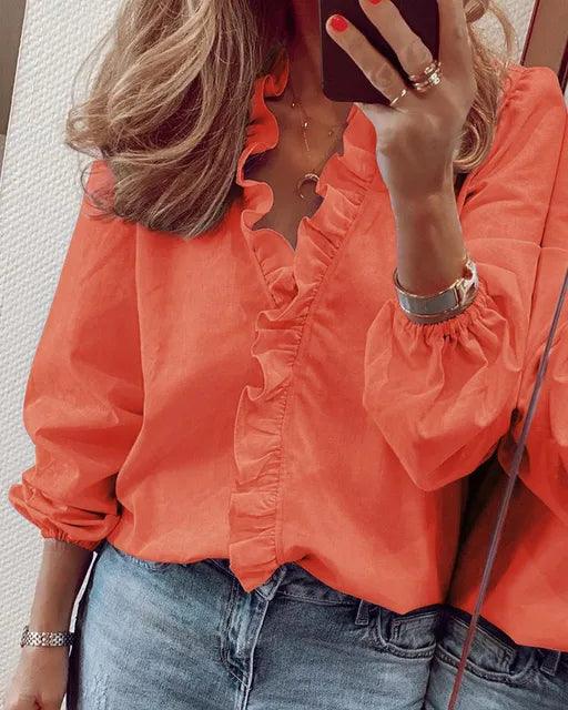 Scarlett | Women's Ruffle V-Neck Blouse for Summer
