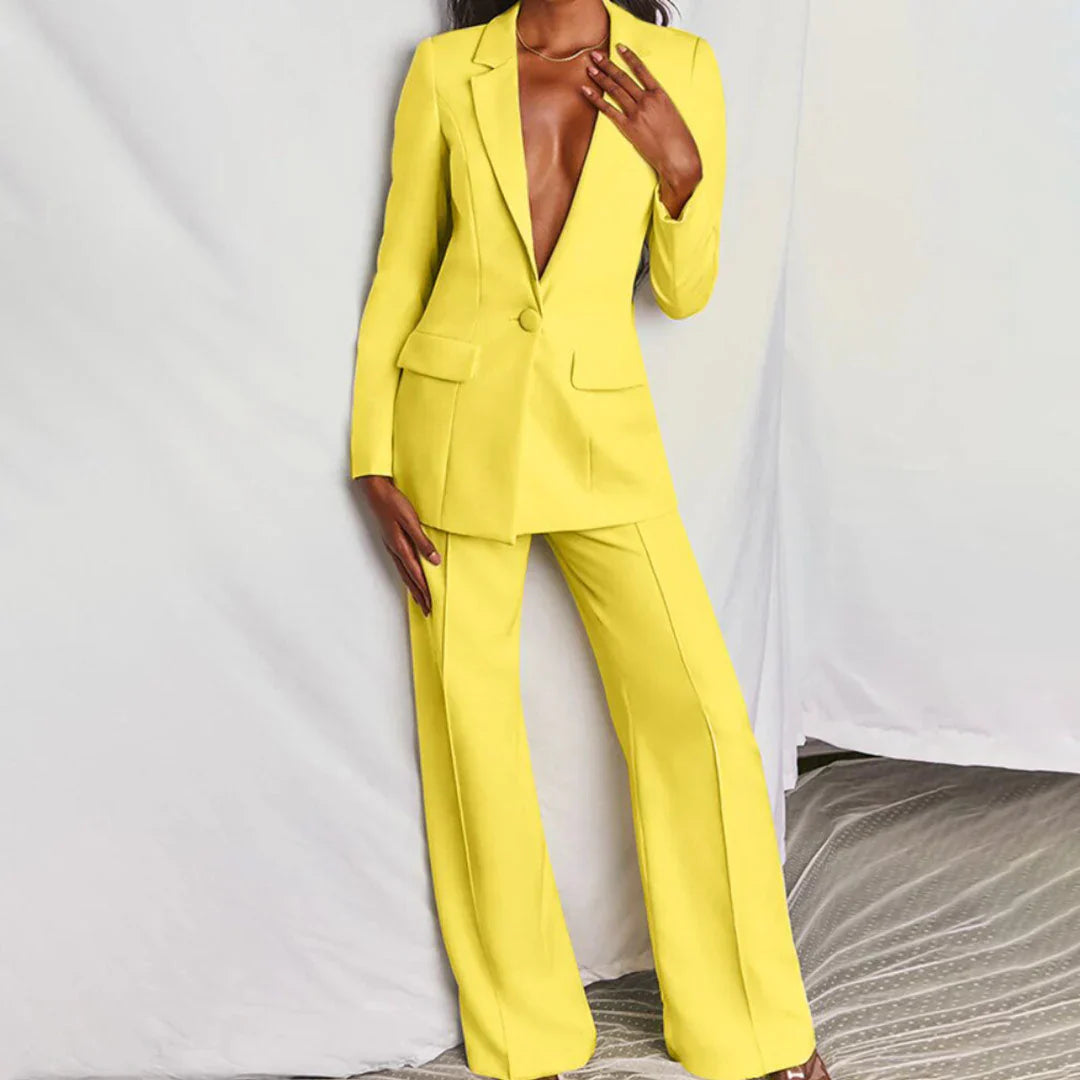 Olivia | Women's Trouser Suit with Long Blazer and Wide-Leg Trousers for Summer
