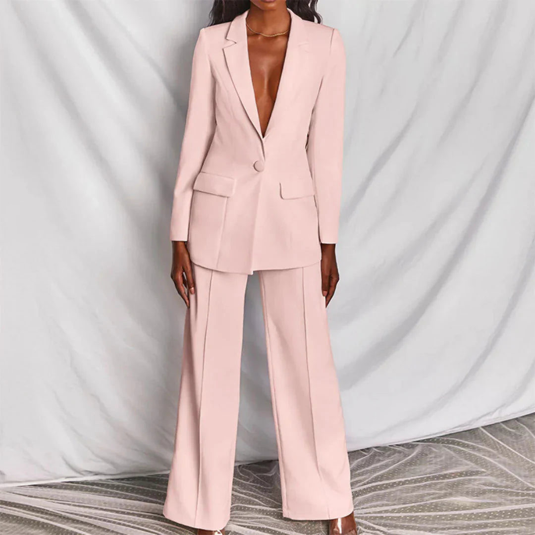 Olivia | Women's Trouser Suit with Long Blazer and Wide-Leg Trousers for Summer