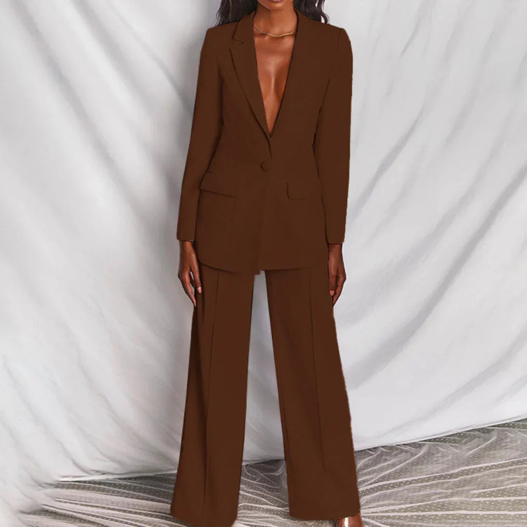 Olivia | Women's Trouser Suit with Long Blazer and Wide-Leg Trousers for Summer