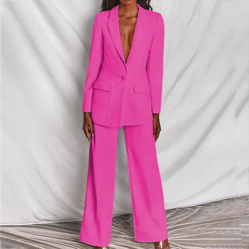 Olivia | Women's Trouser Suit with Long Blazer and Wide-Leg Trousers for Summer
