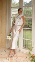 Emily | Women's Elegant Halter Midi Dress with Draped Neckline