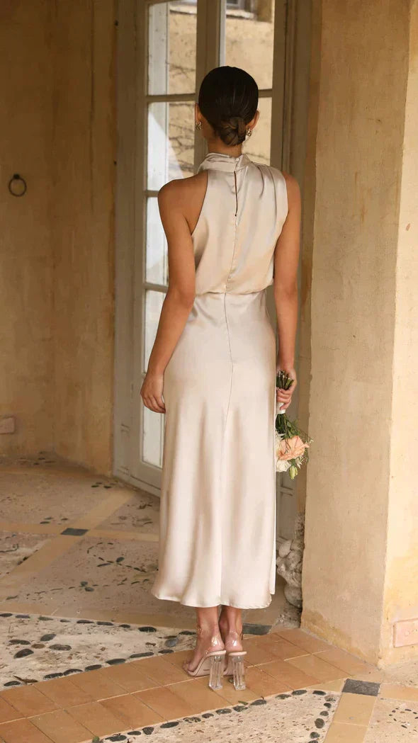Emily | Women's Elegant Halter Midi Dress with Draped Neckline