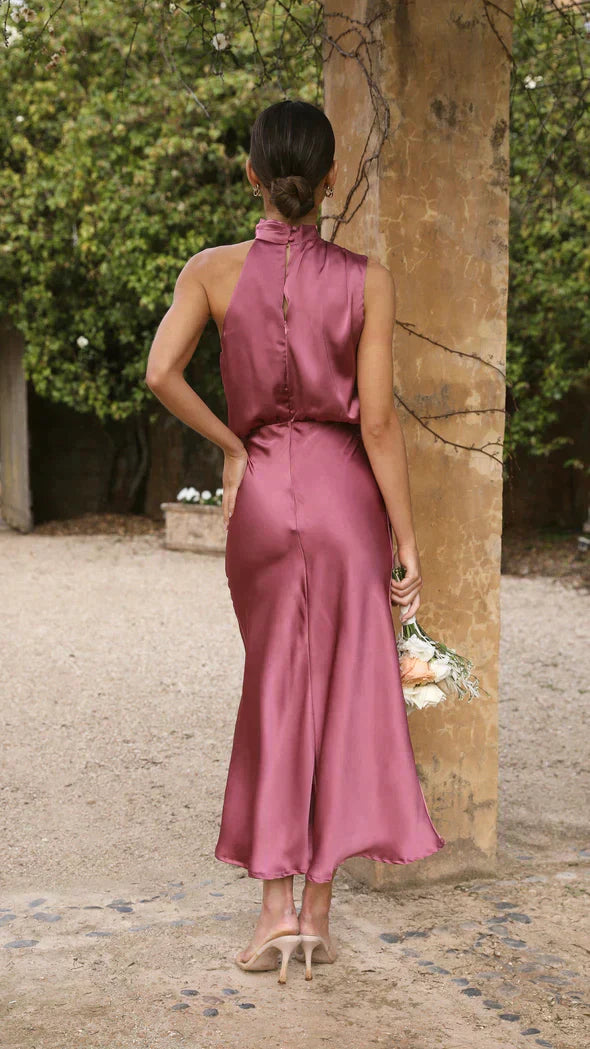 Emily | Women's Elegant Halter Midi Dress with Draped Neckline