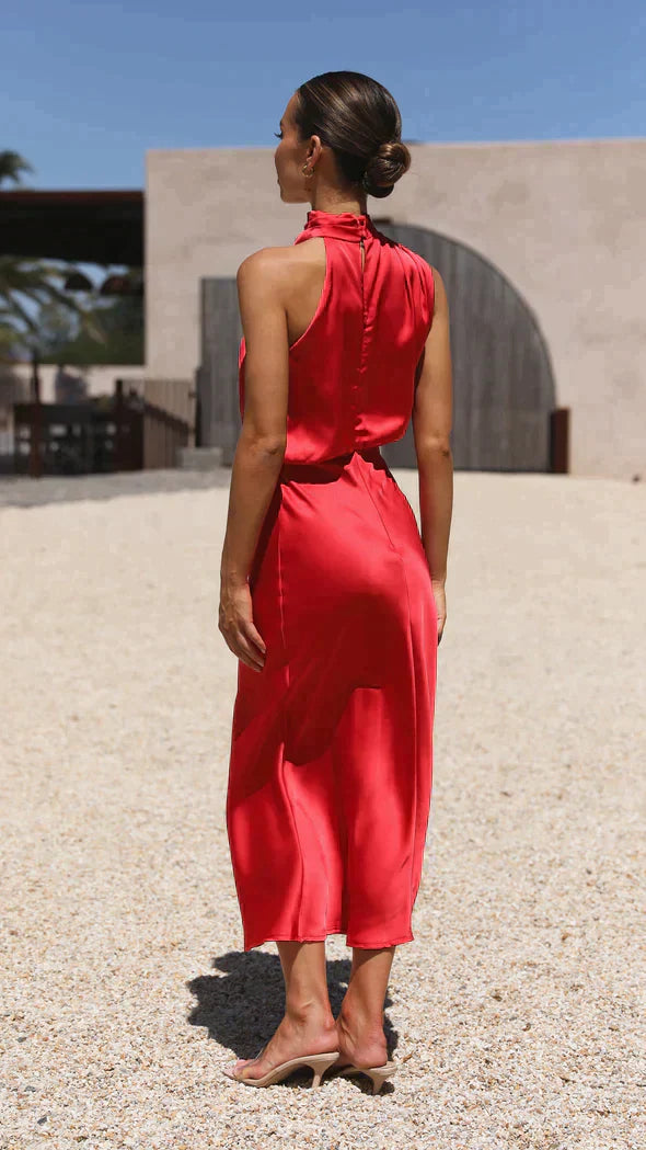 Emily | Women's Elegant Halter Midi Dress with Draped Neckline