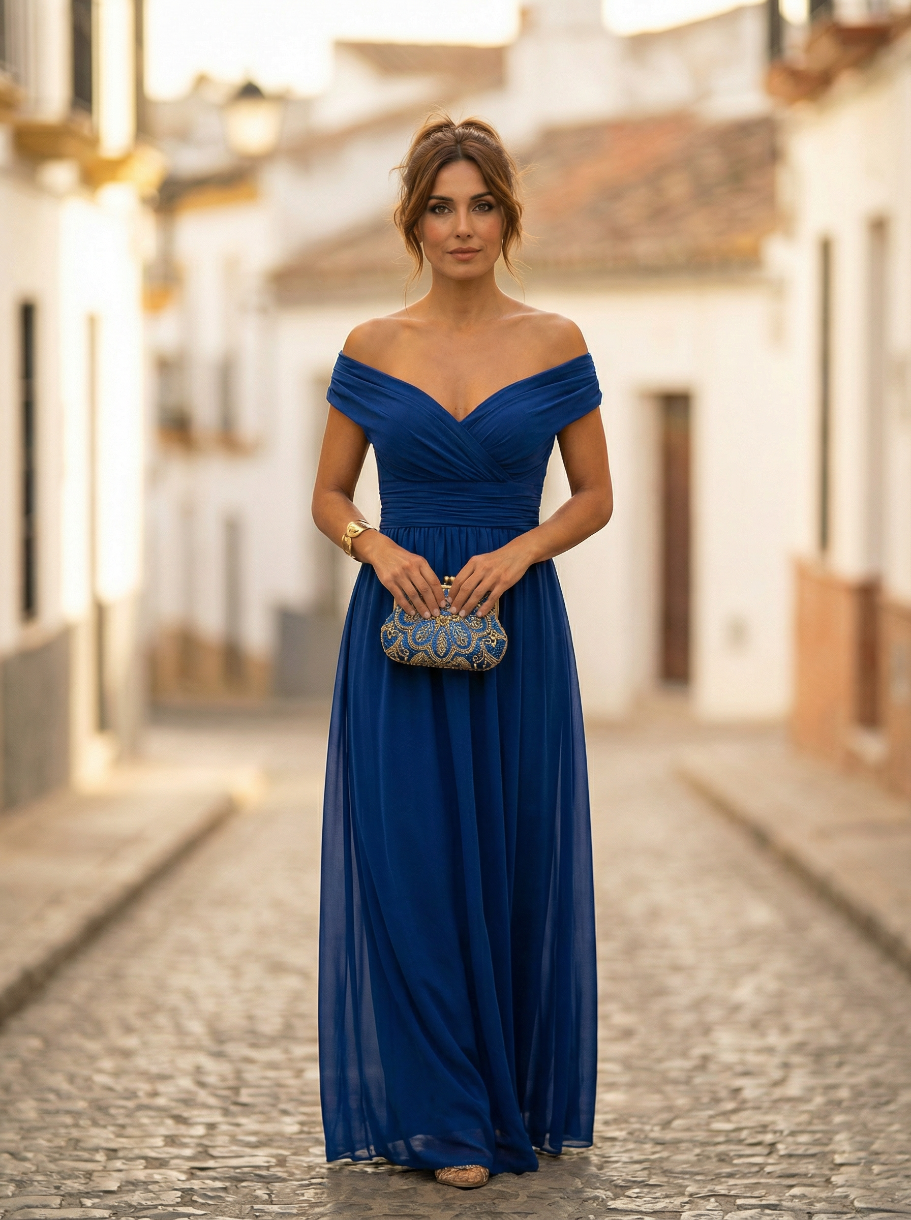 Hazel | Elegant Women's Long Dress with V-Neck and Ruffles for Weddings