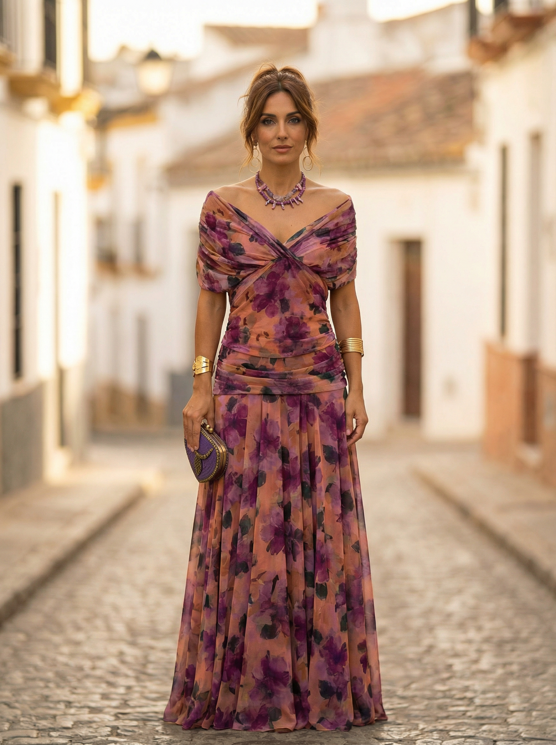 Hazel | Elegant Women's Long Dress with V-Neck and Ruffles for Weddings