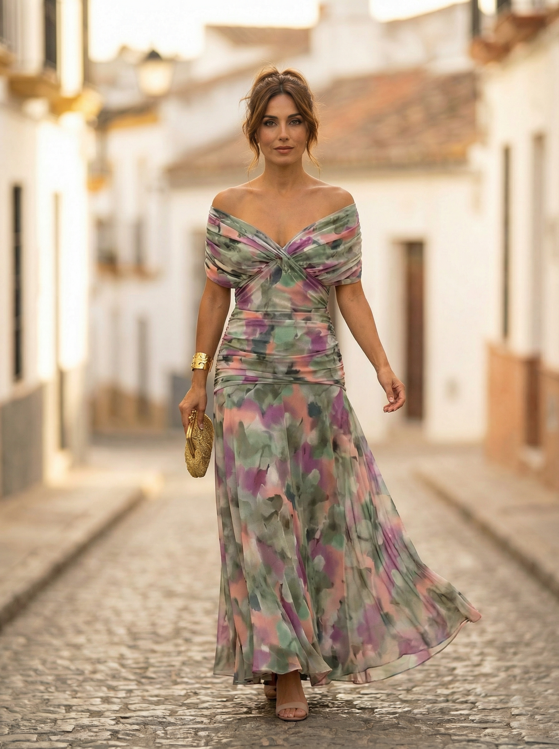 Hazel | Elegant Women's Long Dress with V-Neck and Ruffles for Weddings