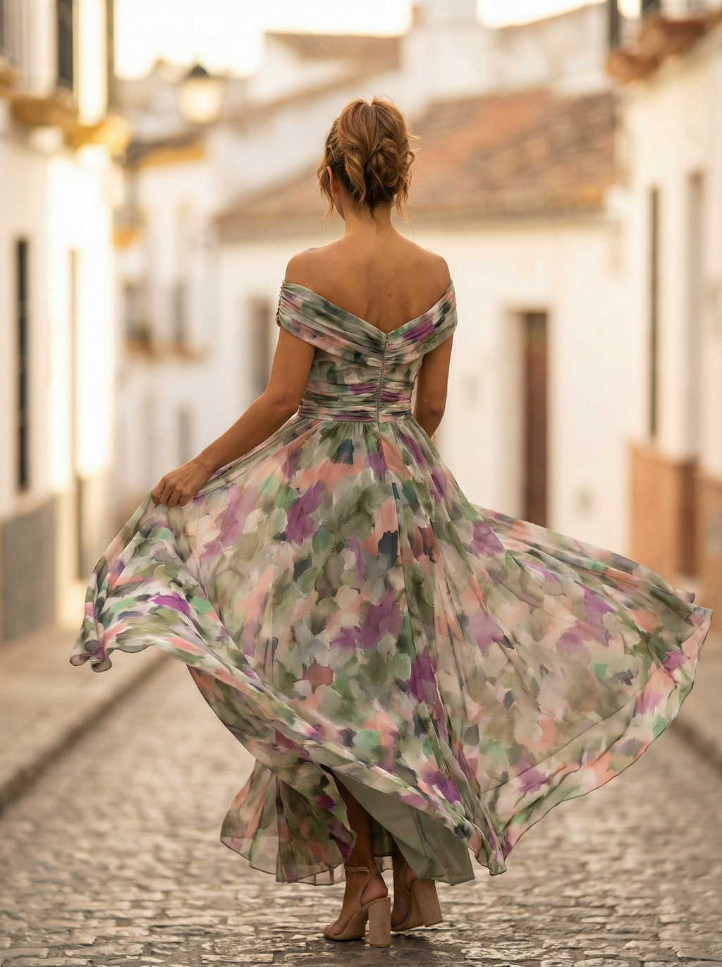 Hazel | Elegant Women's Long Dress with V-Neck and Ruffles for Weddings