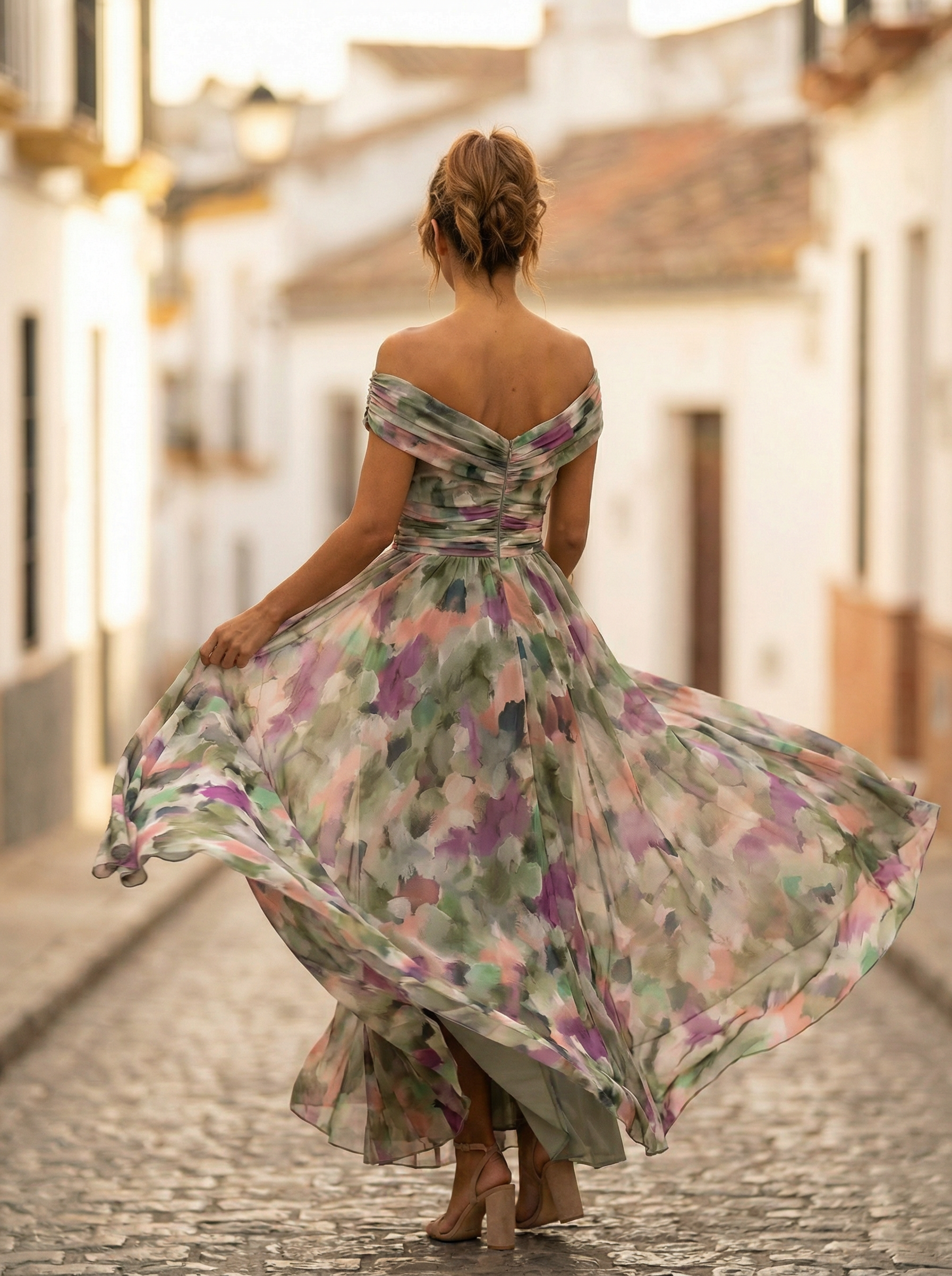Hazel | Elegant Women's Long Dress with V-Neck and Ruffles for Weddings