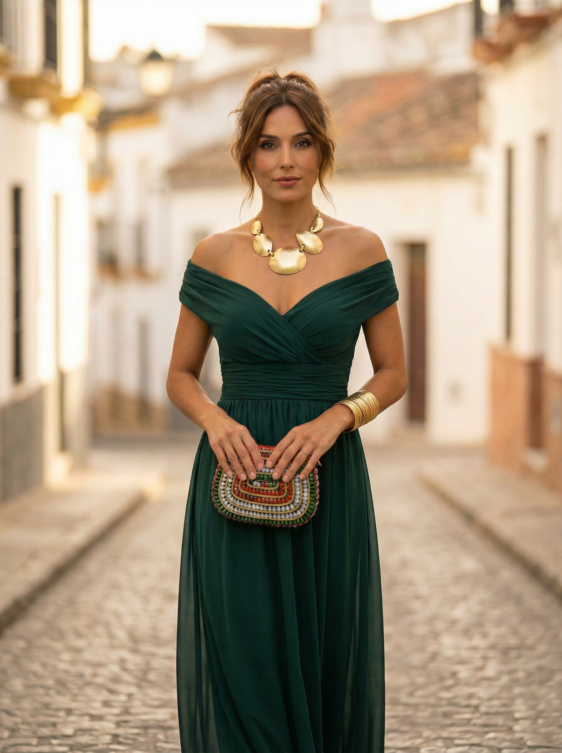 Hazel | Elegant Women's Long Dress with V-Neck and Ruffles for Weddings