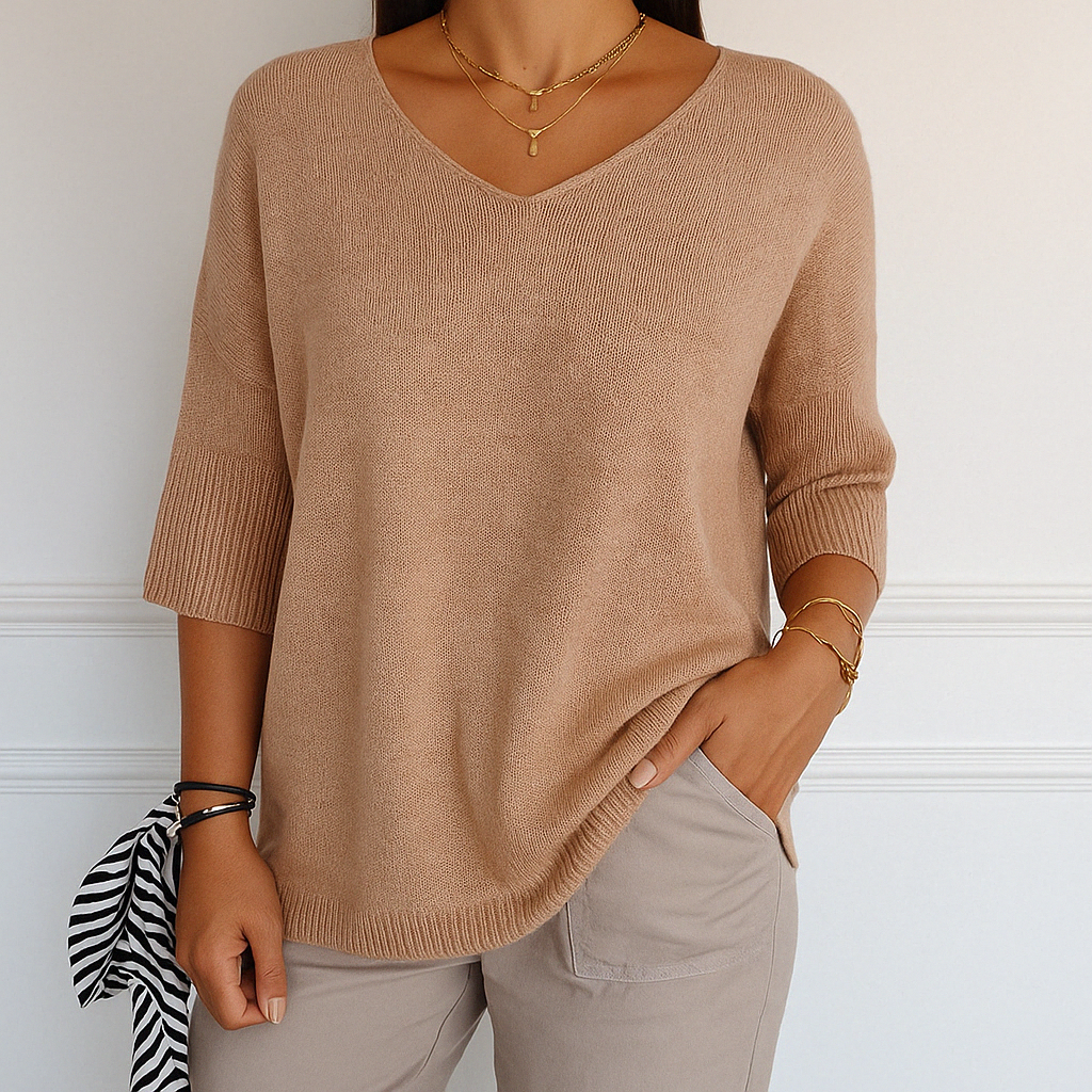 Jade | Green Women's V-Neck Sweater with Short Sleeves for Summer