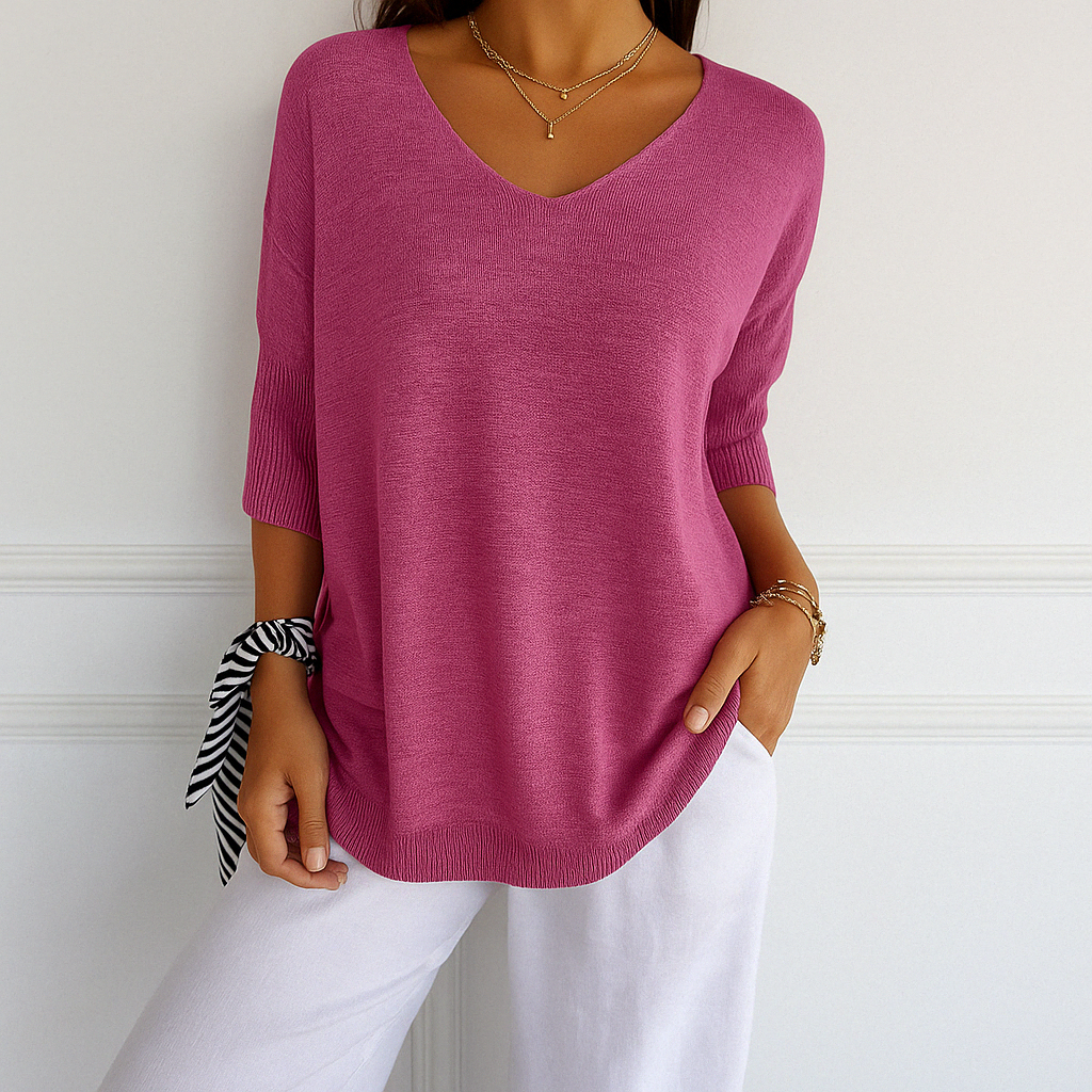 Jade | Green Women's V-Neck Sweater with Short Sleeves for Summer