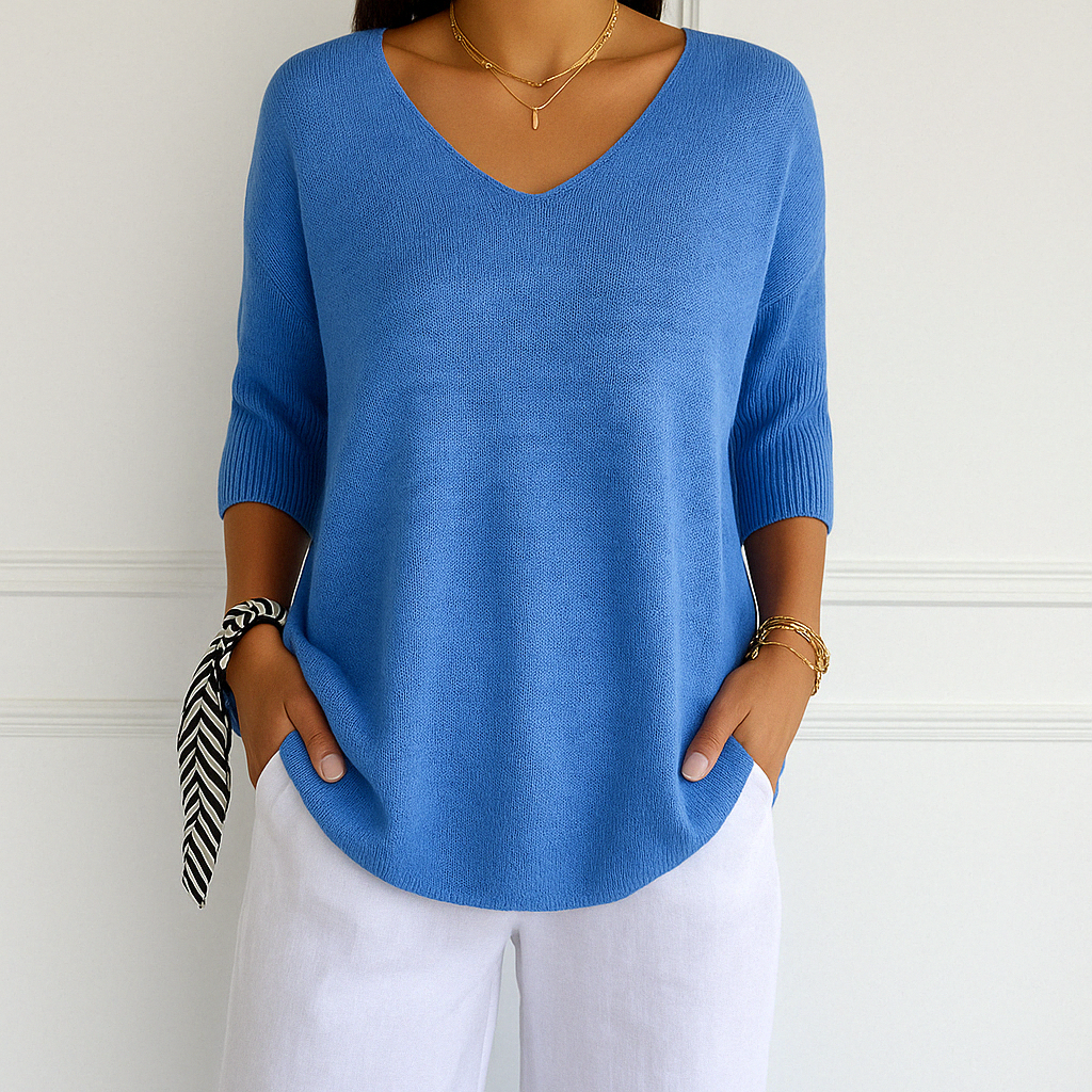 Jade | Green Women's V-Neck Sweater with Short Sleeves for Summer