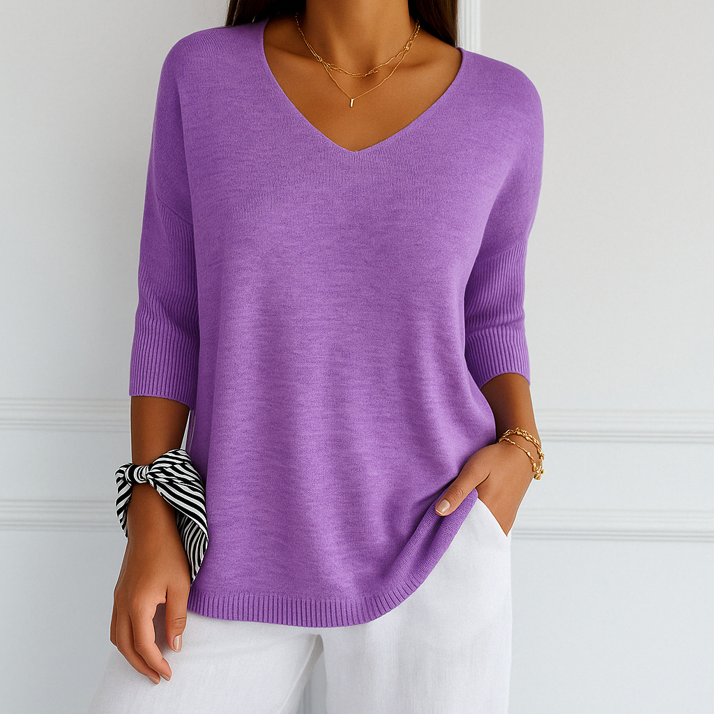 Jade | Green Women's V-Neck Sweater with Short Sleeves for Summer