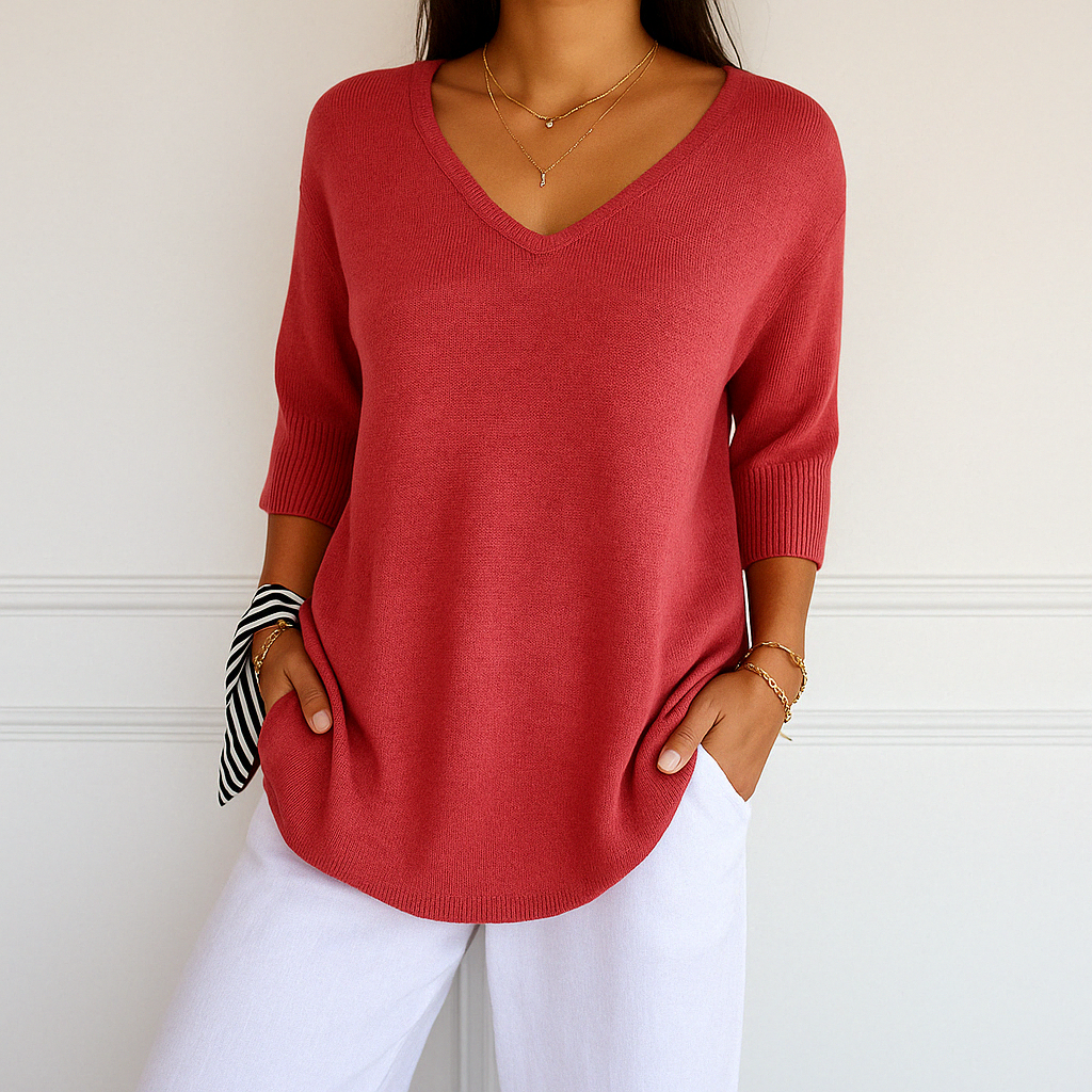 Jade | Green Women's V-Neck Sweater with Short Sleeves for Summer