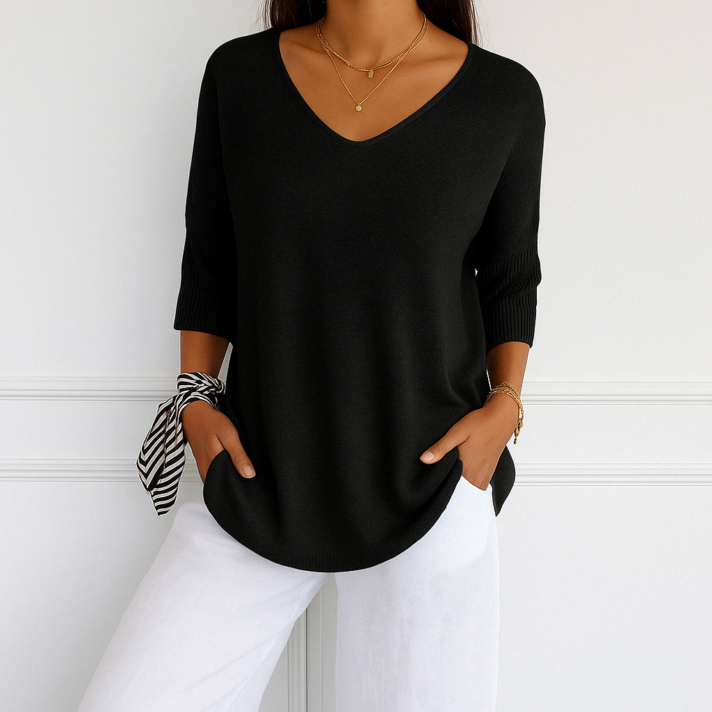 Jade | Green Women's V-Neck Sweater with Short Sleeves for Summer