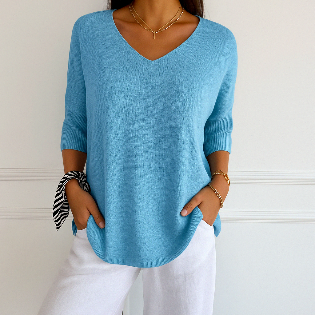 Jade | Green Women's V-Neck Sweater with Short Sleeves for Summer
